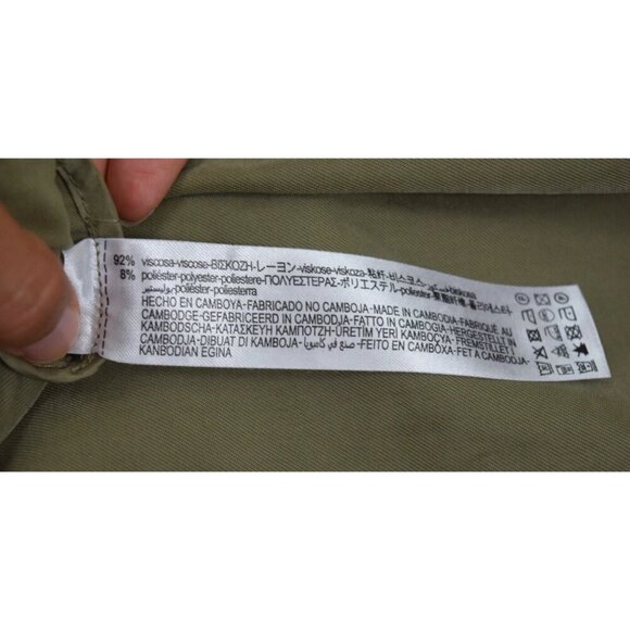 ZARA KHAKI GREEN ELASTIC BUTTON CROPPED PANTS - Picture 8 of 8